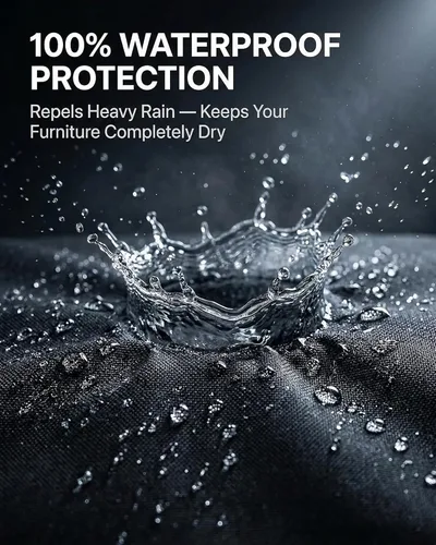 Vista 7 de Cubierta impermeable para muebles de exterior, juego de mesa y silla rectangular de 600D resistente de 64 pulgadas de ancho x 52 pulgadas de largo x
