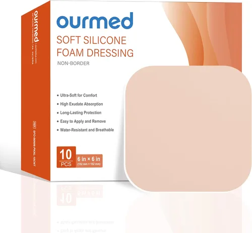 Vista 8 de Ourmed Soft Flex Apósitos de espuma de silicona (4 pulgadas x 4 pulgadas, paquete de 10) estériles, altamente absorbentes, impermeables, borde