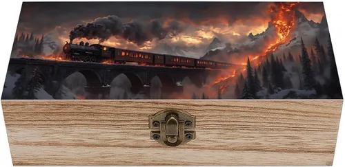 Train Wooden Storage Box Vintage Wooden Jewelry Box with Hinged Lid Natural Wood Keepsake Organizer for Home Decor Crafts Rings And Gifts