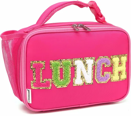 Vista 18 de FlowFly - Lonchera infantil, bolsa escolar aislada duradera con correa de hombro y soporte para botellas, minihielera térmica resistente al agua