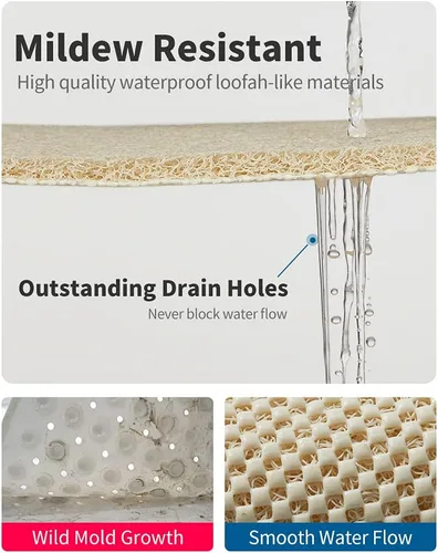 Vista 4 de Tapete de ducha antideslizante, cómodo tapete de baño para superficie texturizada, secado rápido, fácil limpieza, tapete de ducha para áreas Beige