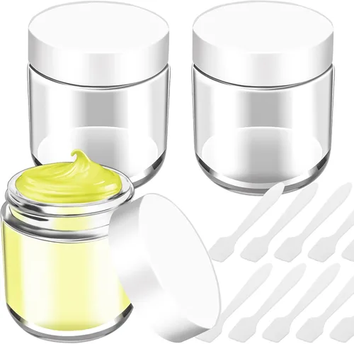 Vista 12 de MotBach 6 Pack de tarros de vidrio ámbar de 1 oz con tapas, tarros pequeños de vidrio de 1 onza con tapas y forros interiores, tarros redondos