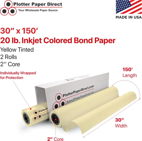 Vista 2 de Plotter Paper Direct (20 libras, color amarillo 2 rollos, núcleo de 2 pulgadas 30 pulgadas x 150 pies) para impresión CAD en impresoras