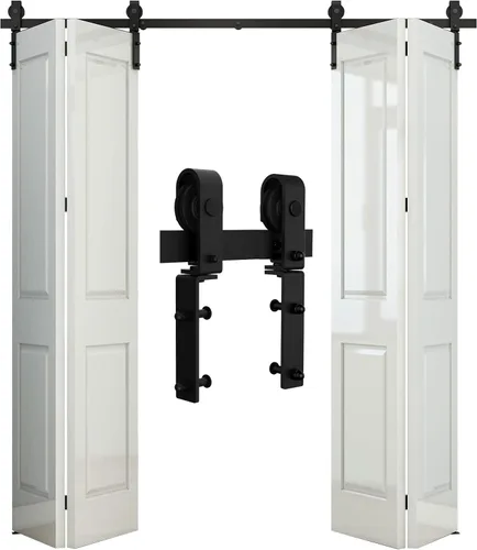 Vista 15 de CCJH Kit de riel deslizante de 3 pies/36 pulgadas para puerta de granero plegable resistente para 2 puertas (sin puerta de madera, solo hardware)