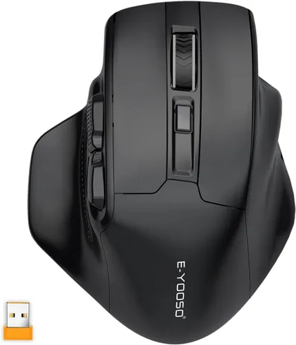 Vista 8 de E-YOOSO Ratón inalámbrico Bluetooth grande para manos grandes, mouse inalámbrico Ergo Computadora X-31, 6 botones, 5 niveles 4800 DPI, 18 meses