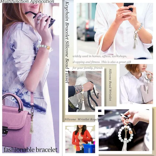 Vista 7 de BIHRTC - Pulserallavero para enganchar las llaves del auto, brazalete con cuentas de silicona para mujer