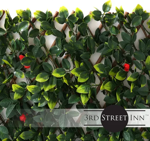 Vista 2 de 3rd Street Inn Leaf Trellis - Panel de vegetación de bambú - Sustituto de valla de privacidad de boj e hiedra - Cerca flexible DIY