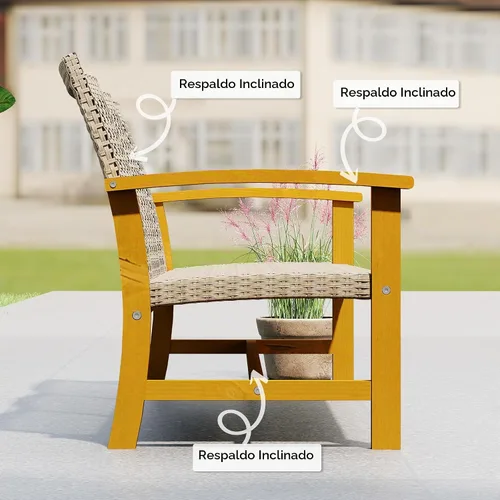 Vista 7 de Outsunny - Sofá de mimbre para exteriores, 3 asientos, 1000 libras, capacidad de teca