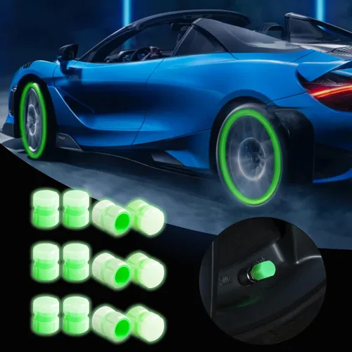 Vista 8 de 12 tapones universales fluorescentes para válvulas de neumáticos de automóvil, tapones luminosos para válvulas de aire de neumáticos, que brillan