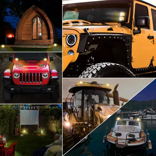 Vista 2 de Luces laterales tipo cápsula de 4 pulgadas, luces LED estroboscópicas amarillas de doble cara + luces estroboscópicas amarillas y verdes de doble