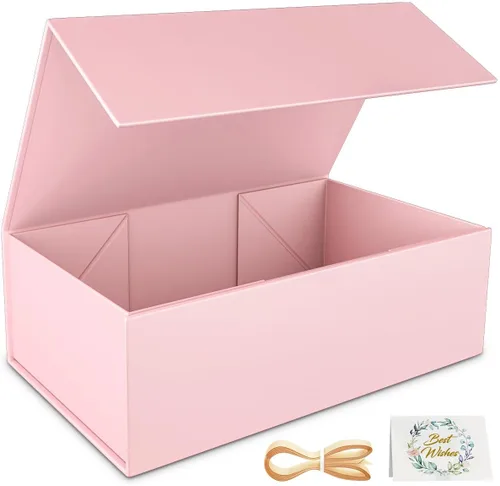 Vista 25 de RYDDOY - Cajas para regalos color negro, 12 x 6 x 4 pulgadas, con tapas, cierre magnético, rectangular, plegable, para propuesta de padrino de boda