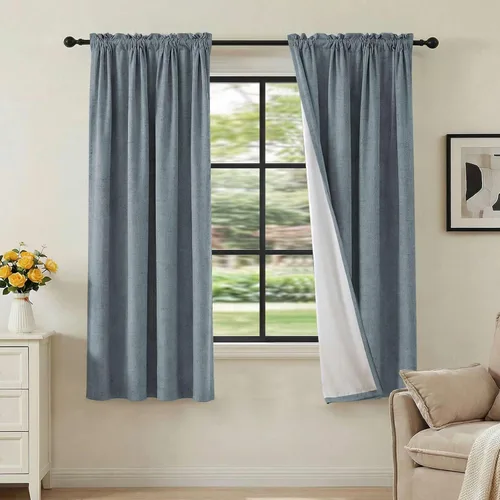 Vista 30 de H.VERSAILTEX Cortinas de aspecto de lino 100% opacas de 45 pulgadas de largo para dormitorio con bolsillo para cortinero de 42 pulgadas de ancho