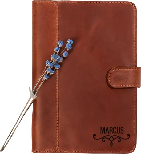 Diario de cuero 100% genuino grabado con nombre o iniciales – Fabricado en Estados Unidos – Regalo personalizado para negocios, universidad, viajes,