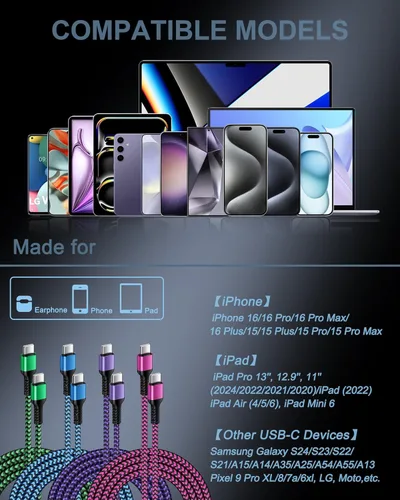 Vista 7 de Cable USB C a USB C para iPhone 17 de 3 pies para iPhone 17 Pro Max, 17Pro, 17 Air, 17, 16, 16 Plus, 16 Pro, 16 Pro Max, 16E, 15, 15 Plus, 15 Pro