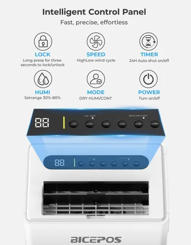 Vista 3 de Deshumidificador de 1500 pies cuadrados para sótano, 21 pintas deshumidificadores para el hogar con manguera de drenaje, drenaje continuo