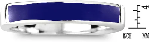 Vista 4 de AeraVida Rectangular Bar Simulated Blue Lapis-Lazuli Inlay .925 Sterling Silver Ring Classic Wedding Rings For Women Casual Comfort Fit Silver