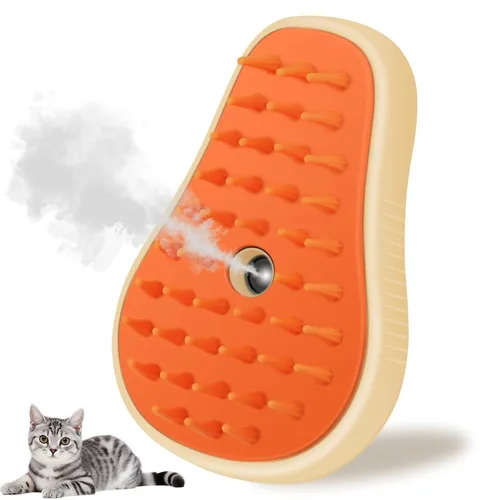 Cepillo de vapor para gatos, cepillo de vapor 3 en 1, peine de masaje de silicona, peine de limpieza de pelo de mascotas para gatitos (blanco