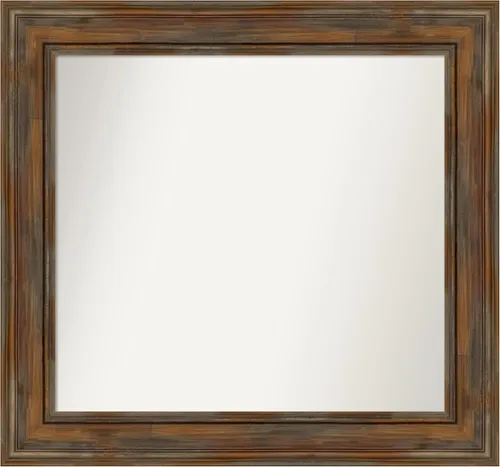 Vista 211 de Amanti Art Espejo de baño marrón para sobre fregadero, 26 x 26 pulgadas, espejo de tocador cuadrado marrón rústico Alexandria, marco de madera