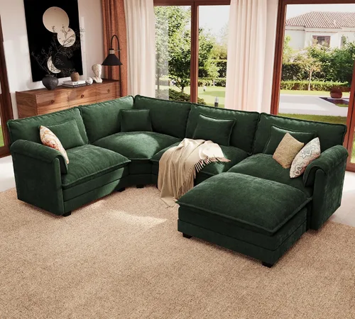 Vista 23 de ELUCHANG Sofá Seccional Modular en Forma de L de 113 pulgadas, cómodo sofá nube de 4 asientos con otomana móvil, sofá de asiento profundo para sala
