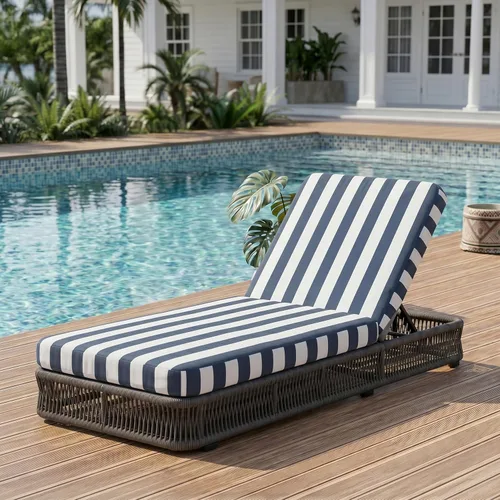 Vista 15 de Outdoor Chaise Lounge Chairs Set of 2, Brown Woven Rope Pool Lounge Chairs marrón/beige