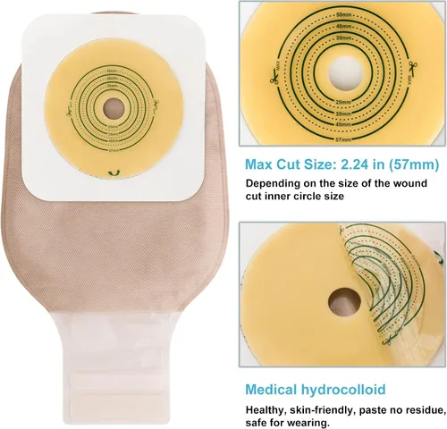 Vista 2 de VLOOKUP 21 bolsas de colostomía, suministros de ostomía, bolsas drenables de dos piezas con cierre para el cuidado del estoma de ileostomía