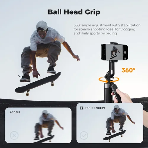 Vista 3 de K&F CONCEPT Trípode de teléfono de 71 pulgadas, palo selfie de apertura automática con 4 patas y mango estabilizador, soporte de trípode