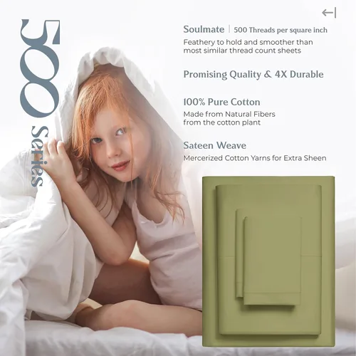 Vista 6 de Mayfair Linen Juego de sábanas de cama de 100% algodón tamaño Queen - Sábanas de 500 hilos tamaño Queen juego de 4 piezas (verde salvia), suaves