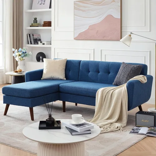 Vista 34 de Tbfit Sofá individual de tela de lino, silla de acento, sillón moderno de mediados de siglo para sala de estar, dormitorio, tapizado con botones