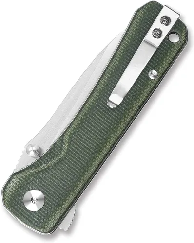 Vista 5 de QSP Hawk - Cuchillo de bolsillo plegable, 3.22 pulgadas Sandvik 14C28N Cuchillo EDC de dos tonos de hoja de satén, mango de micarta verde, bloqueo