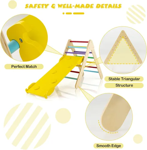 Vista 6 de HONEY JOY Escalador Triangular con Rampa, Rampa de 2 Lados para Escalar y Deslizarse, Escalera Triangular de Escalada para Niños para Guardería