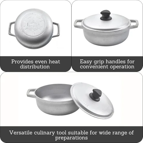 Vista 2 de IMUSA Caldero - Olla con tapa de aluminio de 2 cuartos de galón, aluminio fundido, perfecta para servir grupos pequeños, asas remachadas, fabricada