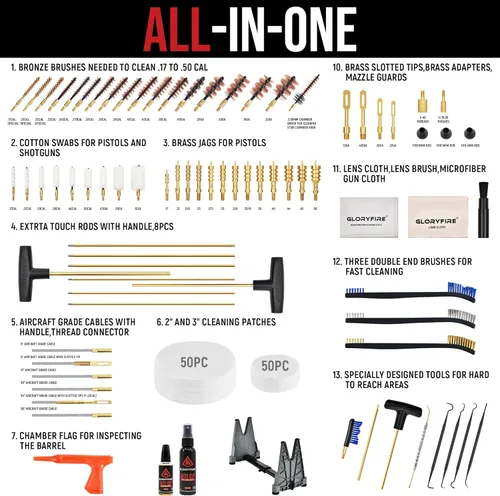 Vista 3 de GLORYFIRE Kit de limpieza de pistola, kit de limpieza de pistola para todas las pistolas con cepillos de latón de alta gama, trapeadores, jags