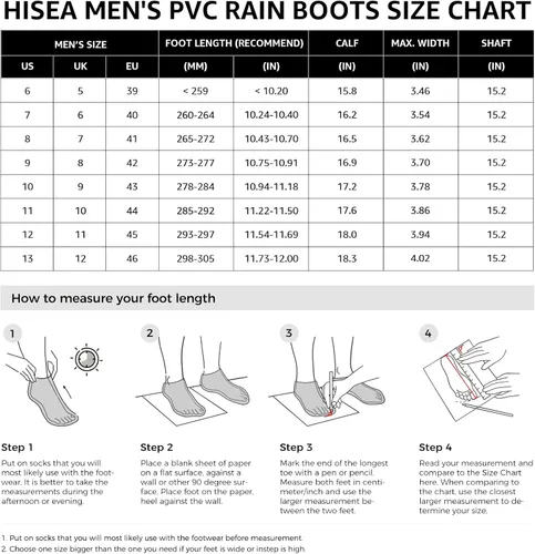 Vista 4 de HISEA Botas de lluvia para hombre con vástago de acero, calzado protector de goma impermeable, botas de lluvia de PVC sin costuras, botas de trabajo