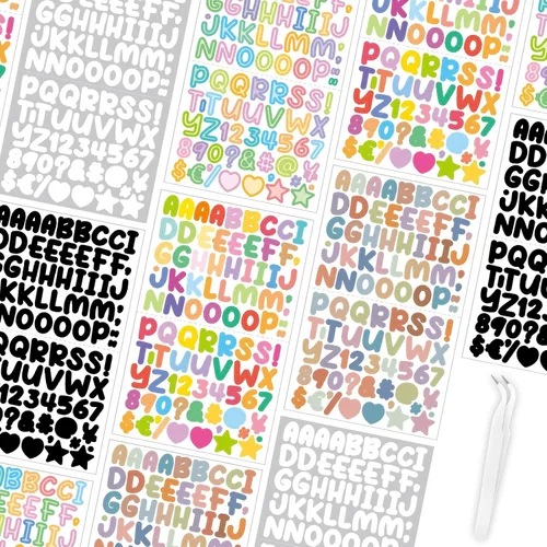 30 hojas de calcomanías de letras de vinilo pequeñas, pequeñas letras y números de 1/2 pulgada, lindas mini calcomanías del alfabeto, impermeables,