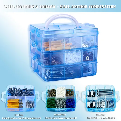 Vista 4 de ZTF Kit de anclajes y tornillos para paneles de yeso resistente, pernos de palanca de pared hueca de mariposa combinación de tornillos y anclajes