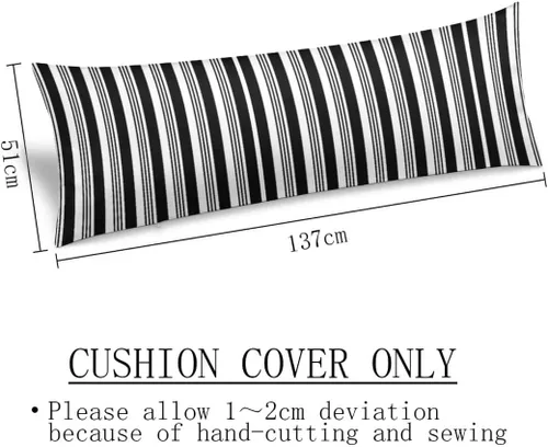 Vista 3 de Funda de almohada corporal a rayas blancas y negras, fundas de almohada a rayas blancas y negras, funda de almohada larga moderna con cremallera