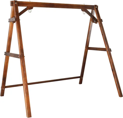 Vista 9 de VINGLI Marco de columpio de madera resistente de 660 libras con tablero de conexión inferior extra, soporte de banco de columpio de porche con marco