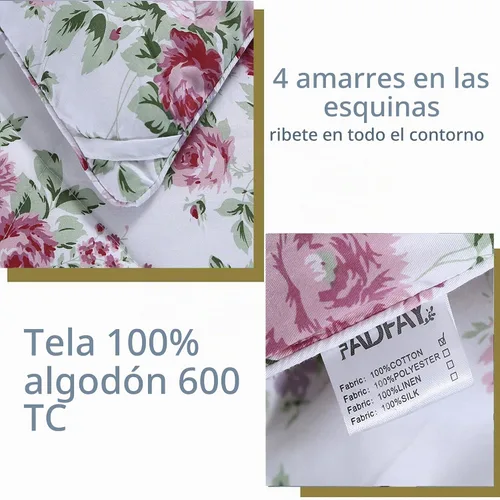 Vista 5 de FADFAY Juego de edredón floral rosa tamaño individual, edredón de verano floral desgastado 100% tela de algodón con relleno interior de microfibra