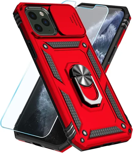 Vista 17 de SunStory - Funda compatible con iPhone 11 Pro con protector de pantalla HD y funda deslizante para la cámara y soporte giratorio con anillo