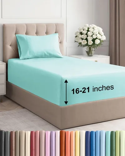 Vista 117 de Juego de sábanas tamaño Queen con bolsillos extra profundos, sábanas transpirables y refrescantes de 4 piezas, ropa de cama de lujo para hotel