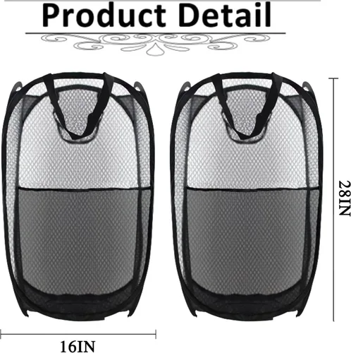 Vista 2 de Cesta plegable para ropa sucia, bolsa plegable de malla extragrande, 28 x 16 x 16 pulgadas, paquete de 2 (negro)