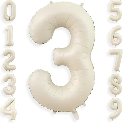 Vista 9 de Globos de 1 globo de color blanco crema de 40 pulgadas, globos grandes de número 1 de helio, globos grandes de aluminio de cumpleaños para niños