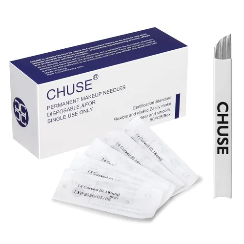 Vista 9 de Chuse S7 50pcs Aguja de Maquillaje Permanente Manual Ceja Tatuaje Microblade 7 Agujas Inclinadas