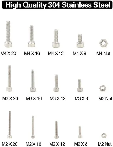 Vista 2 de Hilitchi Juego surtido de tornillos de cabeza hexagonal de acero inoxidable M2 3 4 304 con caja (acero inoxidable 304)
