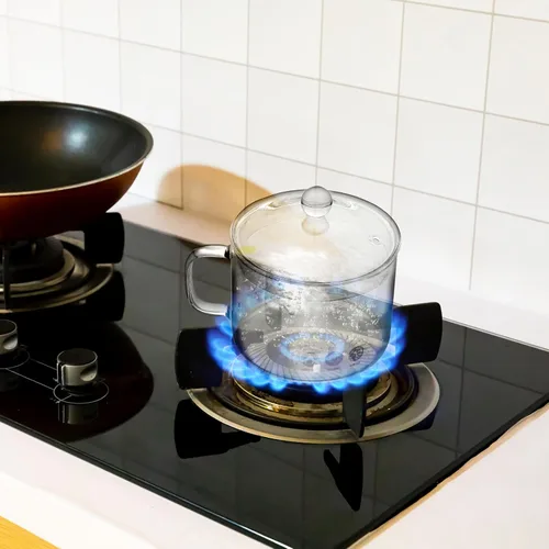 Vista 3 de Cacerola de vidrio con tapa, 1L/1 cuarto de galón, resistente al calor, olla de cocción a fuego lento con tapa, utensilios de horno para microondas