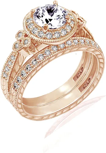 Tienda Collection Anillo redondo de plata de ley chapada en oro rosa con circonita cúbica con elementos infinitos, talla 7
