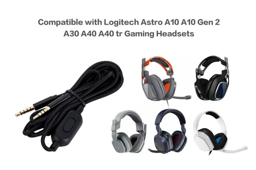 Vista 2 de UNCLE LIGHT Cable de repuesto de auriculares negros para videojuegos, compatible con Logitech A10 A10 Gen 2 A30 A40 A40 tr, línea de audio de 0.138