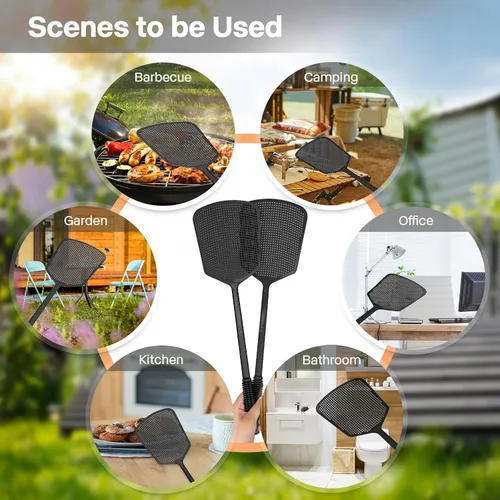 Vista 8 de Fly Swatters-Begonia - Matamoscas gruesos flexibles y resistentes con pala más grande, color negro, paquete de 6