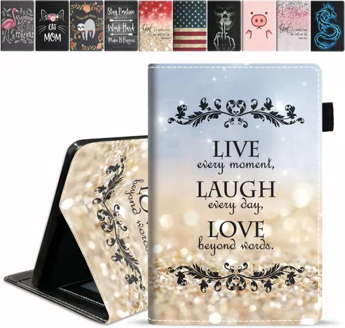 Vista 21 de Funda para tablet Kindle Fire HD 8/Fire HD 8 Plus (12ª/10ª generación, versión 2022/2020), funda delgada de piel sintética con ranura para tarjeta