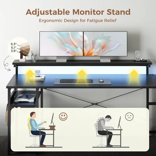 Vista 8 de AODK 61" L Shaped Desk with Drawer, Computer Desk with Power Outlets & LED Lights, Reversible Corner Gaming Desk for Home Office Workstation, Office